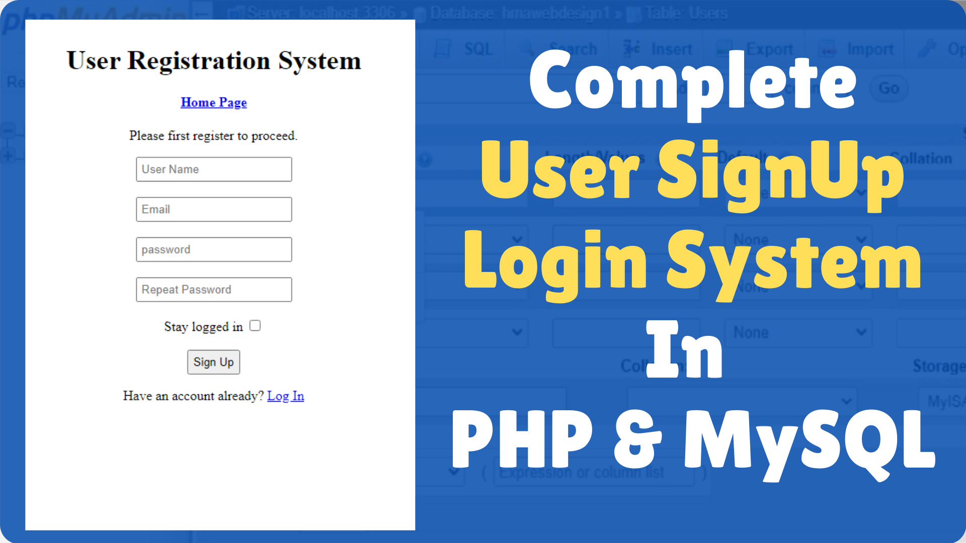 PHP: Complete Login and Registration System with PHP & MYSQL